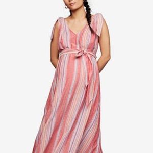Tie Shoulder Striped Maternity Maxi Dress